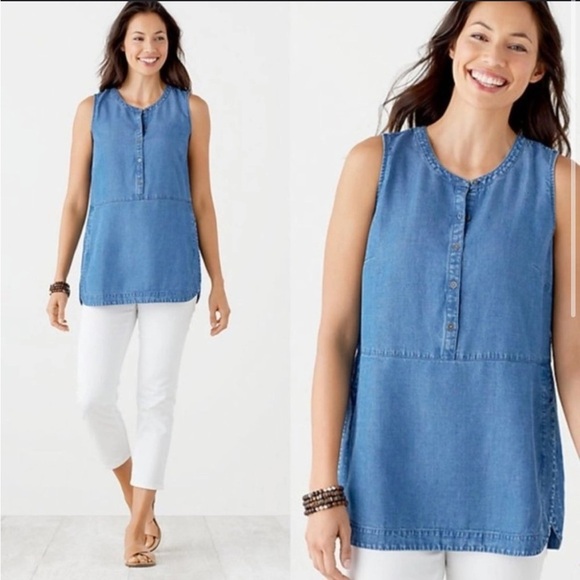 J jill Lose fit denim tunic tank top button down - Picture 1 of 8
